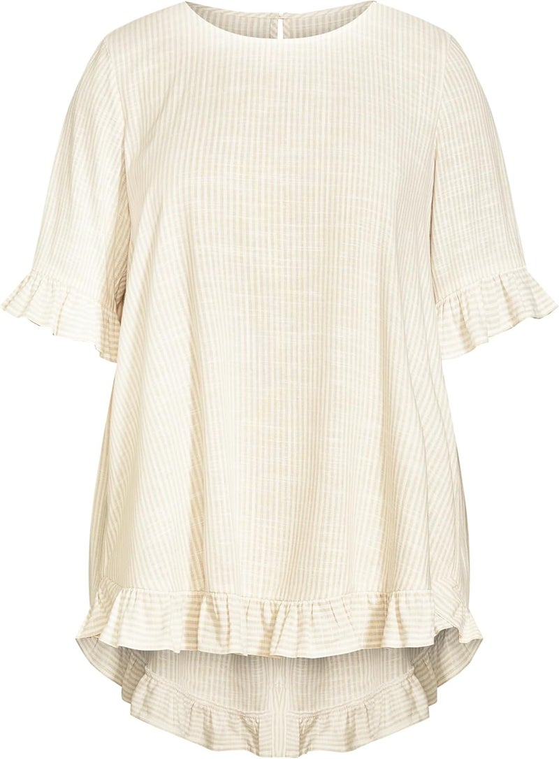 Avenue Women's Plus Size Top Riviera Frill Stripe - Image 1